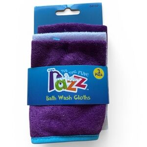 Razz Purple and White Bath Wash Cloths - 3 Pack Baby Essentials NEW NWT